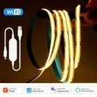 USB WiFi COB LED Strip 5V 1m 2m 3m 5m Warm white Light Smart Life APP for Alexa