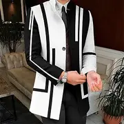 Men's Stripe Geometry Winter Coat Overcoat Coat Warm Breathable Comfortable Business Work Wear to work Going out Pocket Print Fall Winter Stand Collar Long Sl
