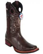 WILD WEST BROWN GENUINE LIZARD COWBOY BOOT RODEO-SQUARE-TOE RUBBER SOLE (D)