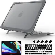 Batianda Heavy Duty Case for Old MacBook Air 13 inch 2017 Model A1466/A1369,Shockproof Protective Cover with Fold Kickstand for Enhanced Durability & Keyboard Cover Screen Protector, Grey