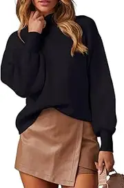 [WEACZZY] Womens Casual Lightweight Sweater Mock Neck Batwing Long Sleeve Knit Jumper Loose Pullover Tops