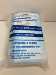 50 Pcs Blue Disposable Face Mask 3-Ply Ear-loop Mouth Cover, Individual Wrapped