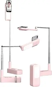 Bewinner 2-in-1 Extendable 360° Selfie Stand Booth with Selfie Light, 7-Light Effect Stepless Dimming Foldable Phone Holder with Light for Live Streaming/Video Recording