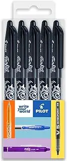 Pilot Frixion Heat/Friction Erasable Rollerball Pen FR7 - Medium Line 0.7mm Tip Nib - Wallet Pack of 5 - Black