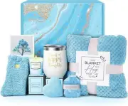 Women Self Care Get Well Soon Luxury Ocean Spa Gift Basket with Flannel Blanket