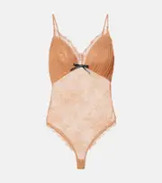 [Self-Portrait] Self-Portrait Embroidered lace-trimmed mesh bodysuit AU 14 orange