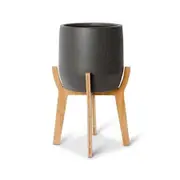 E Style Lawson 49cm Ceramic/Wood Plant Pot w/ Stand Round Home Decor Black