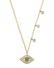 Meira T 14K Yellow Gold & 14K White Gold Diamond & Turquoise Evil Eye Adjustable Pendant Necklace, 18