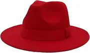 [Faringoto] Cashmere Felt Hats for Men and Women Jazz Hats Wide Brimmed Fashionable Square Ribbon Hats Big Brimmed Hats