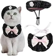 AWOCAN Dog Cat Beret Hat Dog Cat Cute Collar Pet Costumes Puppy Hats for Birthday Party Halloween Christmas Hair Accessories Photo Props (Black)