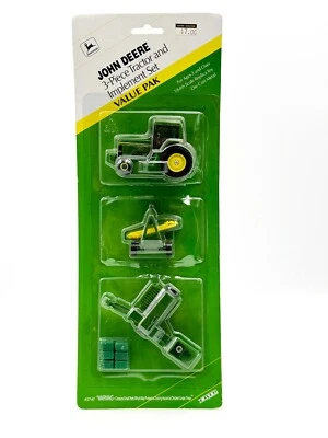 1/64 John Deere 3 Piece Tractor And Implement Set, Tractor, Rake, Baler