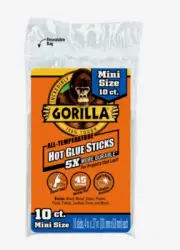 Gorilla Mini HOT GLUE STICKS 10pk .27" x 4" All Temp Impact Tough Weather Resist