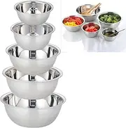 5Pcs Stainless Steel Mixing Bowls Set for Kitchen, Dishwasher Safe Nesting Bowls, Metal Kitchen Bowl for Cooking, Baking, Meal Prepping, Sizes 14,16,20,22,24 cm(Lid not Included) (5 Pcs A)
