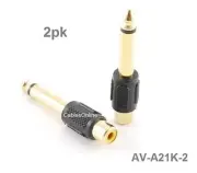 2pk RCA Female Jack to 1/4" Mono Male Plug Audio Adapter,Gold Plated, AV-A21K-2