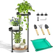 [GdCosBao] Plant Stand Indoor, 3 Tier Metal Plant Shelf with Repotting Mat and Small Garden Tool, Perfect for Outdoor Patio, Living Room, Bedroom, Balcony, Garden