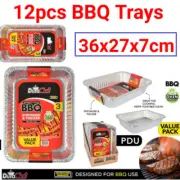 12pcs 36x27x7cm BBQ Foil Tray Containers Oven Safe Roasting Trays Aluminium Foil