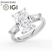 Radiant Solitaire Labgrown Diamond Trilogy Ring 18k White Gold 4.00 Ct D VVS2
