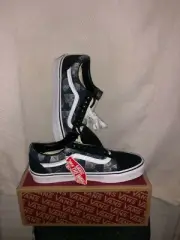 VANS OLD SKOOL WIREFRAME SKULLS CANVAS SUEDE BLACK SHOES SZ. 9