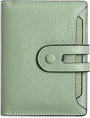 [Generic] Small Women Wallet RFID Blocking Bifold Genuine Leather Purse with Zipper Coin Pocket ID Window (Light Green, One Size)