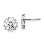Sterling Silver Cheryl M Rhodium-Plated Emerald-Cut And Brilliant-Cut Cz Cluster Post Earrings