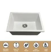 605*450*250 Kitchen Sink Laundry White Granite Stone Sinks Single Bowl Basin [44-GS6145W]