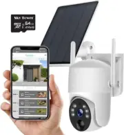 2K Solar Security Camera Outdoor, Wireless WiFi PTZ Pan Tilt 360° View Spotlight