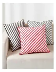 [Cadence & Co.] Oscar Faux Linen Striped Cushion in Red