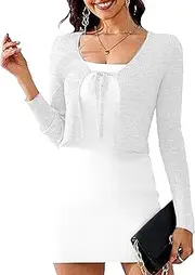 [Generic] Women's Shrug Sweaters Tie Front Long Sleeve Elegant Rib Knit Bolero Open Front Cropped Cardigan 2025 Trendy