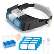 Headband Magnifier with LED Light, Rechargeable Head Mount Magnifier New-blue