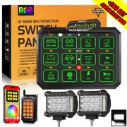 AUXBEAM 12 Gang Switch Panel AC-1200 RGB Remote Control+4" Spot Lights Bar Flood