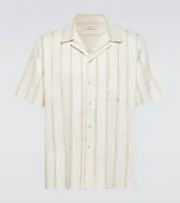 [Commas] Commas Striped linen-blend bowling shirt UK 16 white