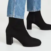 New Stuart Weitzman Gianella Black Suede Block Heel Ankle Boots 6.5