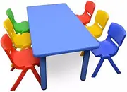 1.2M Kid's Adjustable Rectangle Blue Table & 6 Mixed Chairs Set