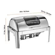 9QT Roll-Top Chafing Dish Buffet Set Stainless Steel Chafer W/2 Half Pans Rectan