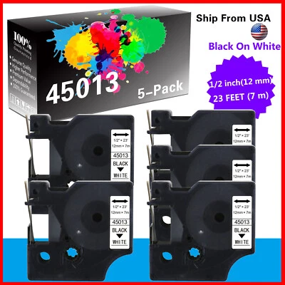 5PK Black on White D1 45013 Label Tape for DYMO LabelManager 210D 220P 260P 160
