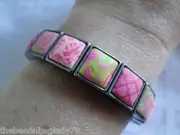 NEW JILZARA Handmade Clay Bead PAISLEY PINK Lime Green Square Wrap Bracelet