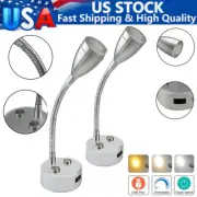 2PCS LED Reading Night Light Touch USB Charging Port Wall Lamp 3 Lighting Modes