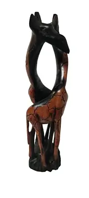 Hand Carved Giraffe Couple Love Embracing African Wood Statue Uganda 12"