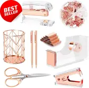 Rose Gold Desk Accessories Set, Stapler, Tape Holder, Scissors & More