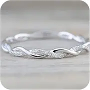 [Gixaxak] Sterling Silver Stack Twisted Ring Twist Ring Stackable Diamond Rings Wedding Party Women Fashion Ring