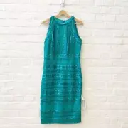 Tadashi Shoji || Norma Sequined Fringe Pencil Sheath Dress Jade Green 10 NWT