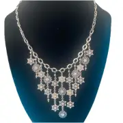 Brighton Arctica Statement Bib Necklace - silver color- crystals snowflakes NWT