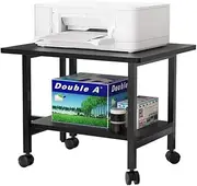 Printer Stand, Desktop Printer Stand with Storage Shelves, Mobile Printer Cart with 4 Wheels, Under Desk Printer Table for Printer, Scanner, Fax, 18.9" x 15.7" x 14.6", Black