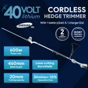 40V Cordless Pole Hedge Trimmer Kit 45cmCutting Length 6Position Adjustable Head