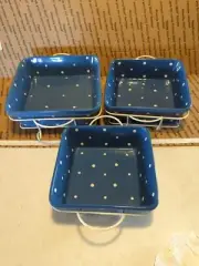 3 Temptations Baking Dishes Set 1.5qt, 2qt & 2.5qt Blue and White Polka Dot