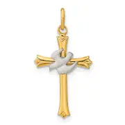 Sterling Silver Gold-Plated Polished And Satin Cross Dove Pendant