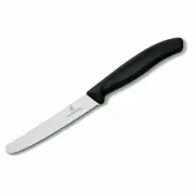 Victorinox Serrated Steak & Tomato Knife Round Tip 11cm, Wavy Edge,Black 6.7833