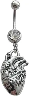[AETYWYEIN] Human Heart Pendant Dangle Belly Button Ring, Punk Stainless Steel Dangling Navel Barbell Ring, Unique Piercing Body Jewelry for Couple