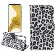 For Samsung Galaxy S22+ Plus 5G Case, Leopard Print PU Leather Wallet Cover, White