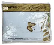 Vintage Springmade Grace Kelly light blue butterfly double fitted sheet NOS